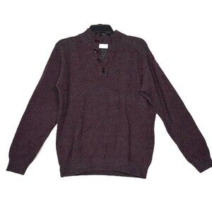 Toscano Firenze Mens Large Burgundy Sweater Wool Blend Henley Button Neck Marble